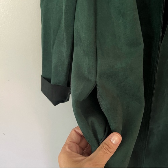 NWT Philosophy Faux Leather Suede Open Front Hunter Green Duster Coat Medium - Picture 4 of 14